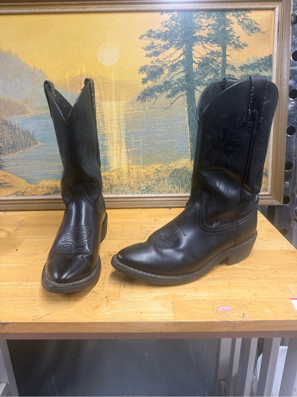 Justin JB1104 Men's Black Western Cowboy Boots - Classic Pull-On Style, size 9EE